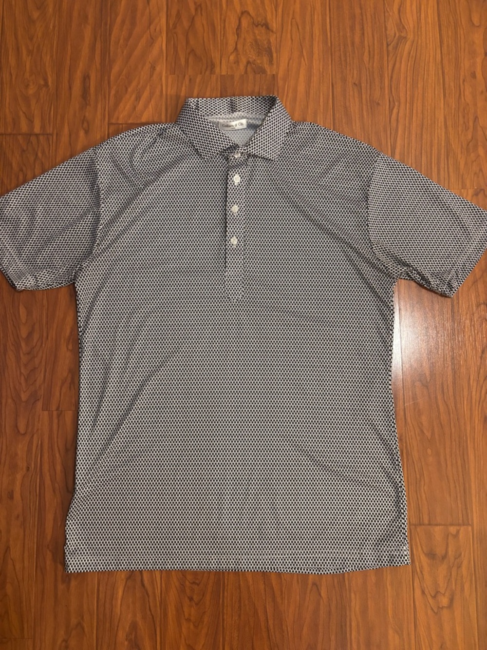 Collars & Co Short Sleeve Polo Geometric Pattern Black White Mens Large